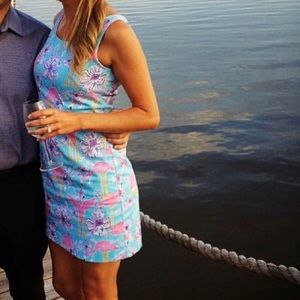 Kaeli Smith shift dress in flamingo print